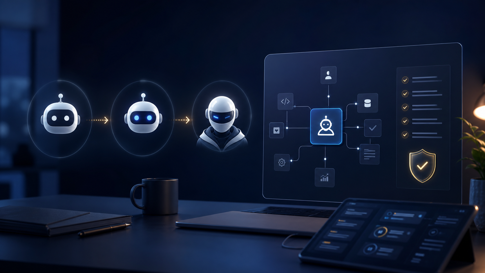 Abstracte tijdlijn van AI-agent workflow met controlepunten